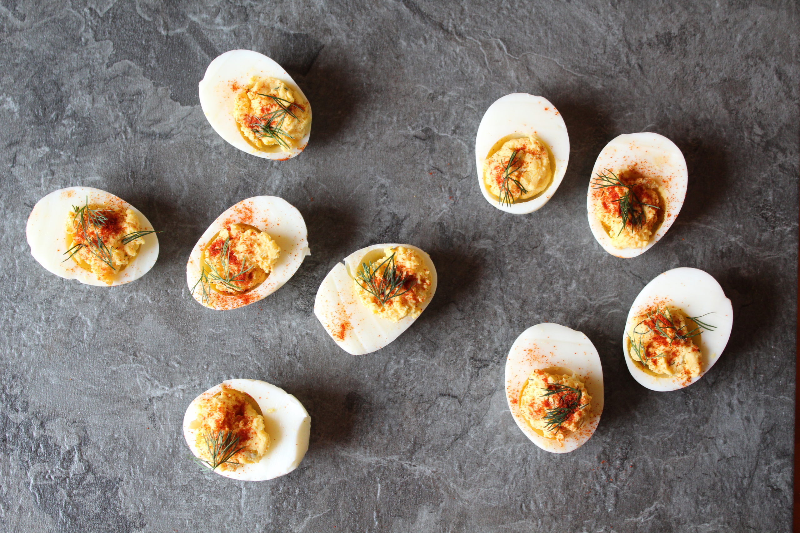 Sriracha Dill Deviled Eggs